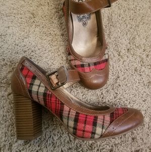 Red and Brown Plaid Heels
